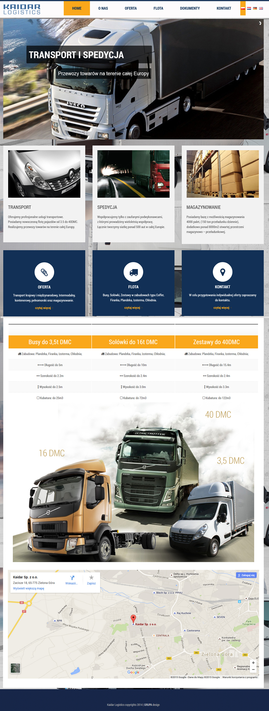 strona internetowa dla firmy transportowo spedycyjnej o zasięgu ogólnoeuropejskim