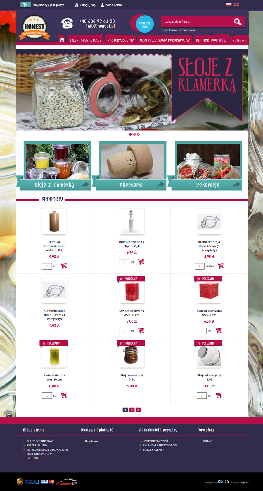 strona internetowa dla producenta słoików dekoracyjnych oraz słoików z klamrami